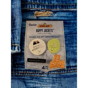 Darice Enamel Pin Set Happy Jackets Ironic Phrases 4 Pc Pz Wanderlust Be Brave